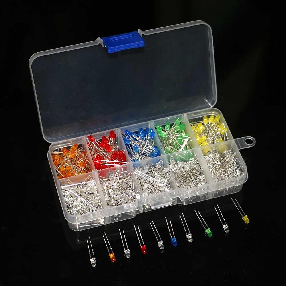 Набор светодиодов 3 мм 500 шт./кор. красный зеленый желтый синий белый