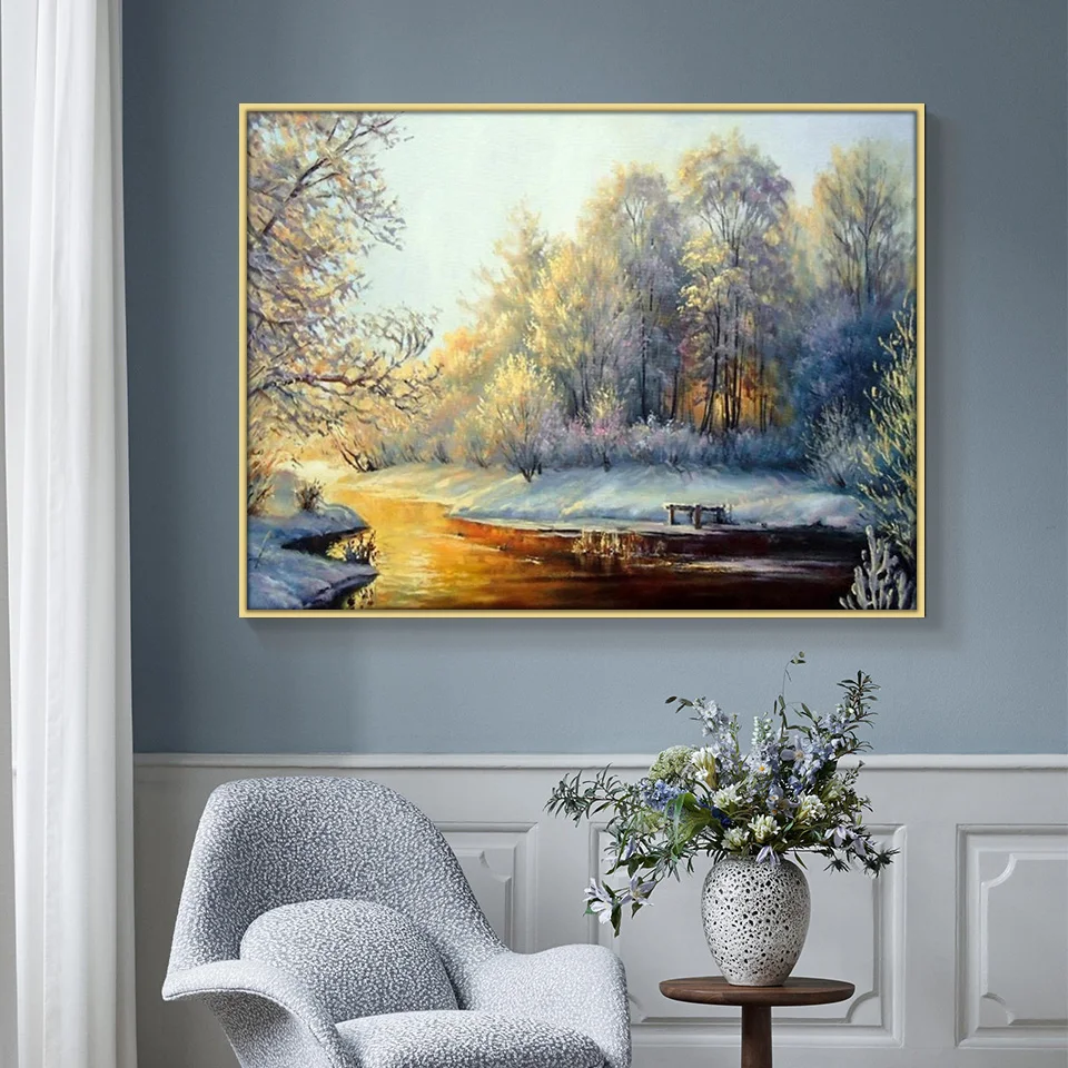 Полноразмерная 5D Вышивка сделай сам алмазная живопись Зимний лес вышивка