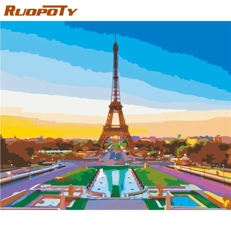

RUOPOTY Diy Frame Painting By Numbers Color tower of paris Landscape Oil Paint By Numbers Handpainted Diy Gift Home Wall Decor