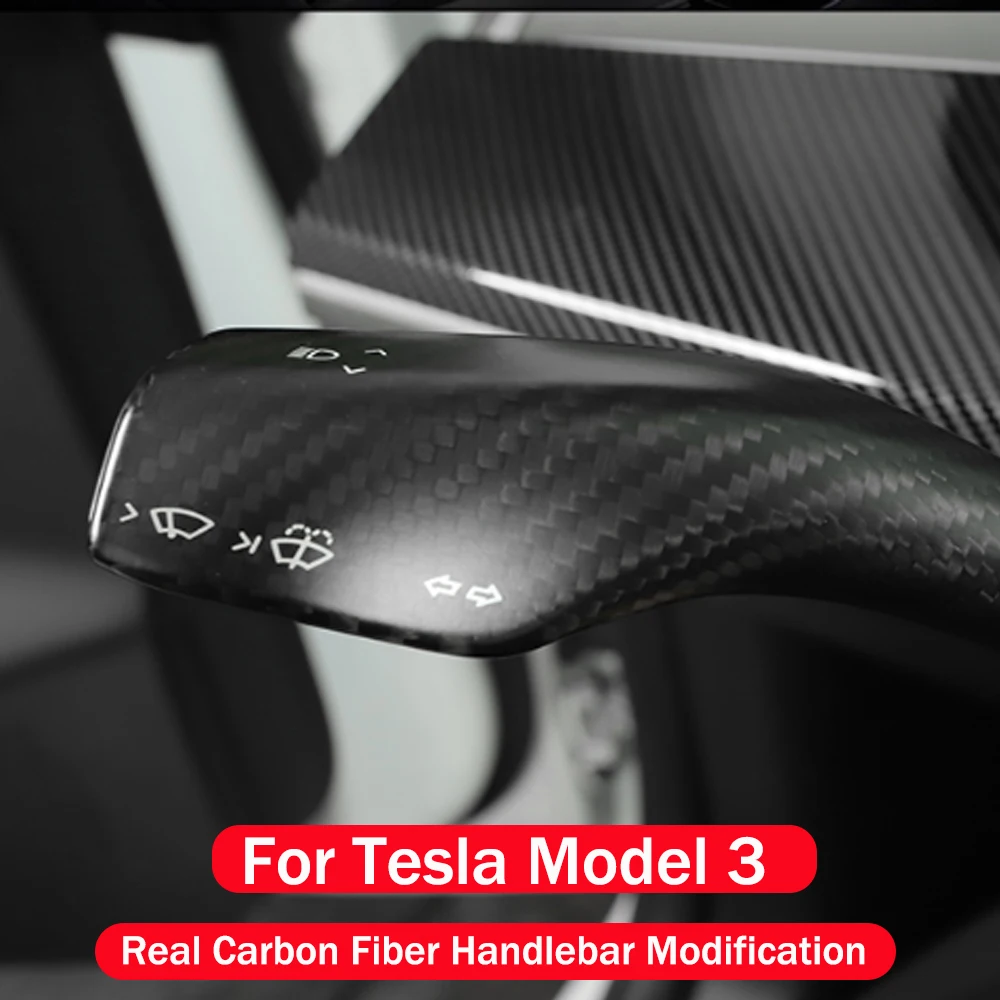 Real Carbon Fiber Column Shift Protect Cover For Tesla Model 3 2017 ~2020 Wiper Shift Trim Glossy / Matte / Red Color