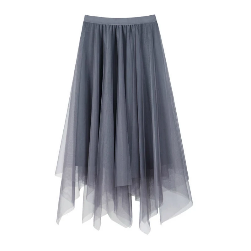 

Skirts Women Irregular Solid High Waist Pleated New Students Sweet All-match Mesh Spring Summer Elegant Designed Stylish Chic