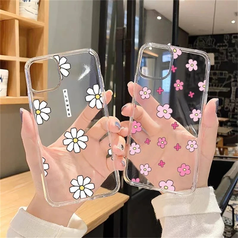 

Cute Cartoon Daisy Flower Phone Case For iPhone 11 Pro XS MAX 8 7 6 6S Plus X 5S SE 2020 12 Mini XR Transparent Shockproof Cover