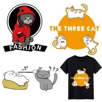 cool cat printing patch fusible vinyl heat transfer iron decorative animal badges on girls t shirt tops waterproof customized
