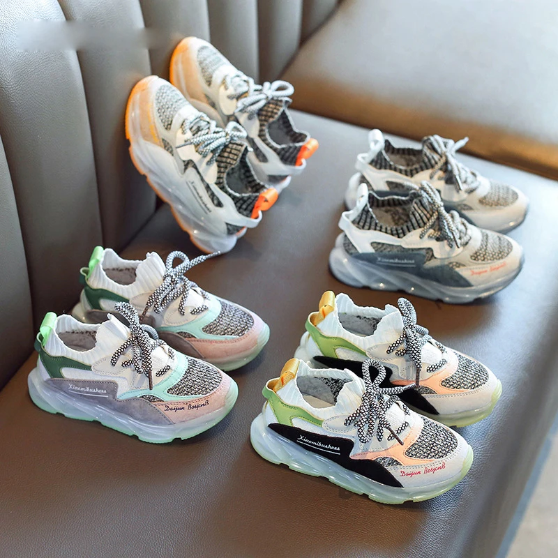 Kids Sport Sneakers Children Slip On Casual Boys Brand Running Shoes Baby Girls Gray Chunky Trainers Spring | Детская одежда и