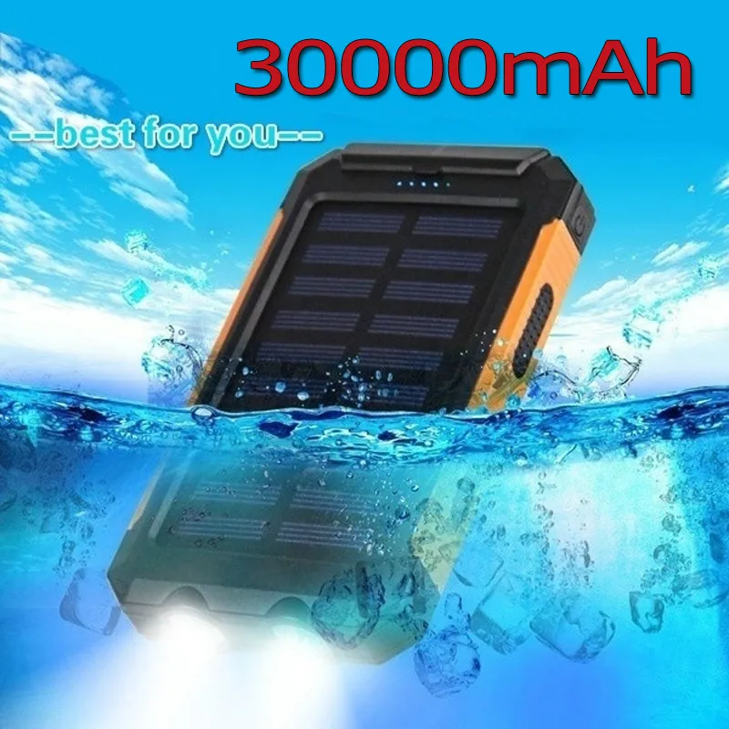 30000 мАч водонепроницаемый Солнечный внешний аккумулятор Двойной USB с SOS