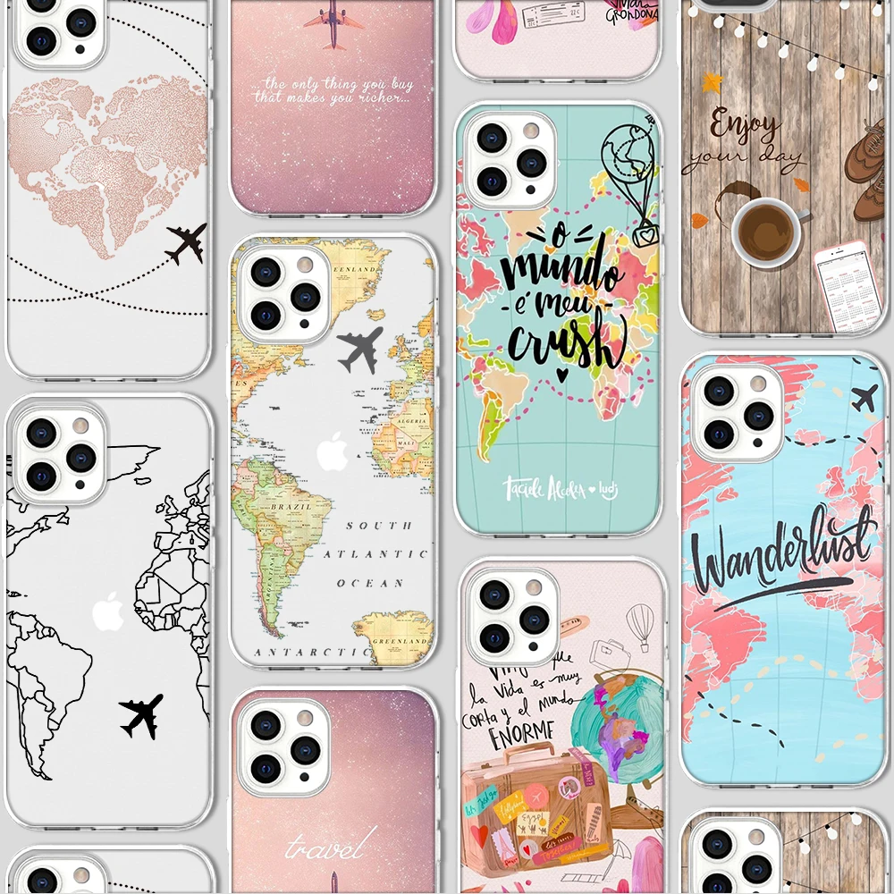 

ciciber Funda Case for Iphone 13 Case for IPhone 12 13 11 Pro XR 7 X XS MAX 8 6 6S Plus 5S SE 2020 Silicone Totem Map wanderlust