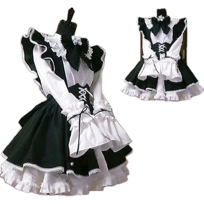 

Women Maid Outfit Anime Long Dress Black and White Apron Dress Lolita Dresses Men Cafe Costume Cosplay Costume