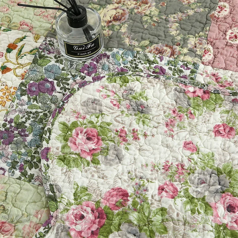 

Hand Made Patchwork Pure Cotton Bedspread Tropical Bedding Set For Home Linens Quilting Coverlet Cover Blanket Pillowcases 3pcs