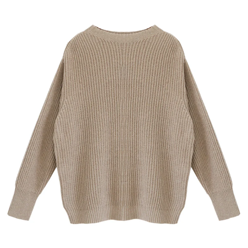 Шикарный пуловер с круглым вырезом длинный рукав вязаный свитер женский