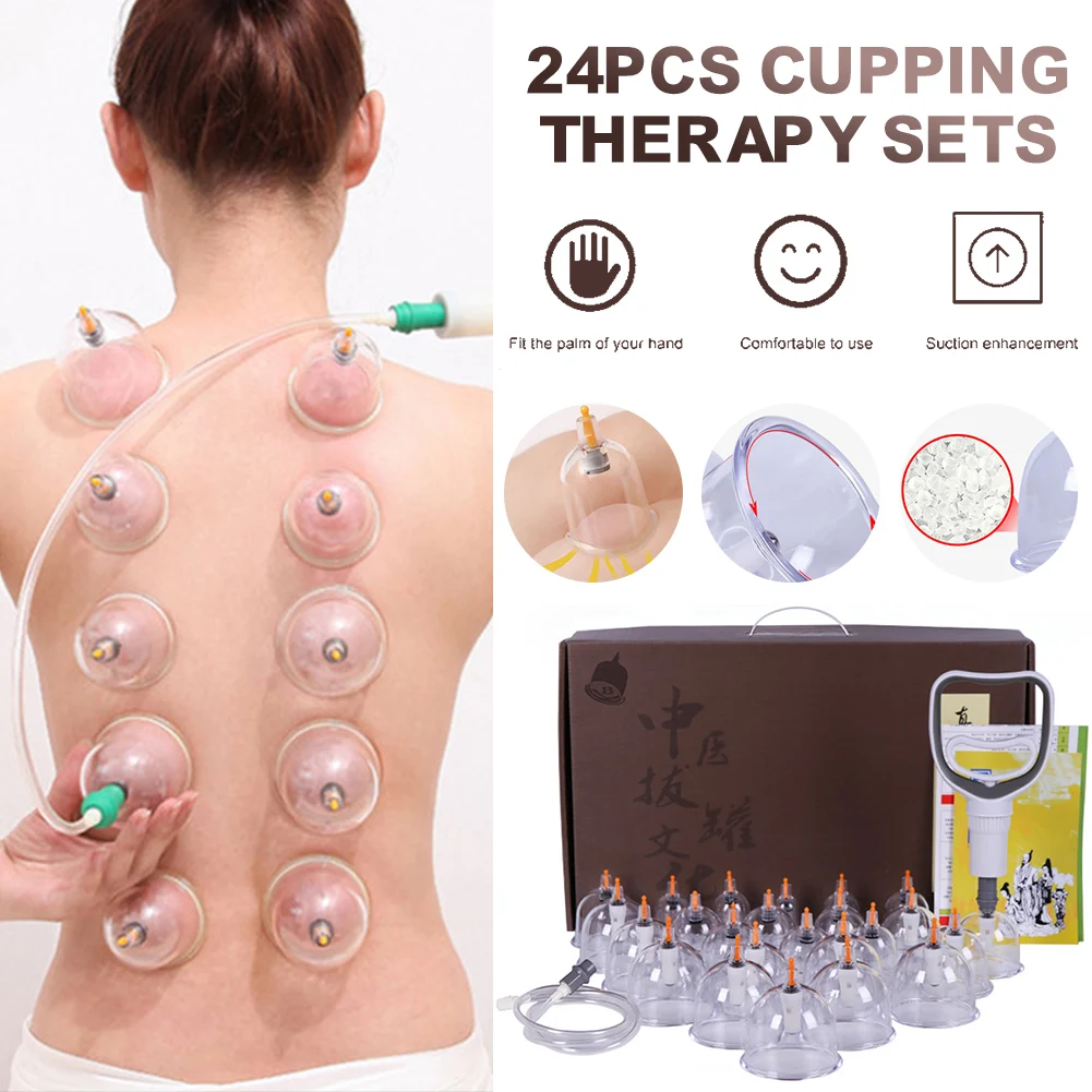

Hot Sale 24Pcs Cupping Therapy Sets Chinese Therapy Cellulite Massager Pain Relief Vacuum Suction Cups Set for Neck Back Legs