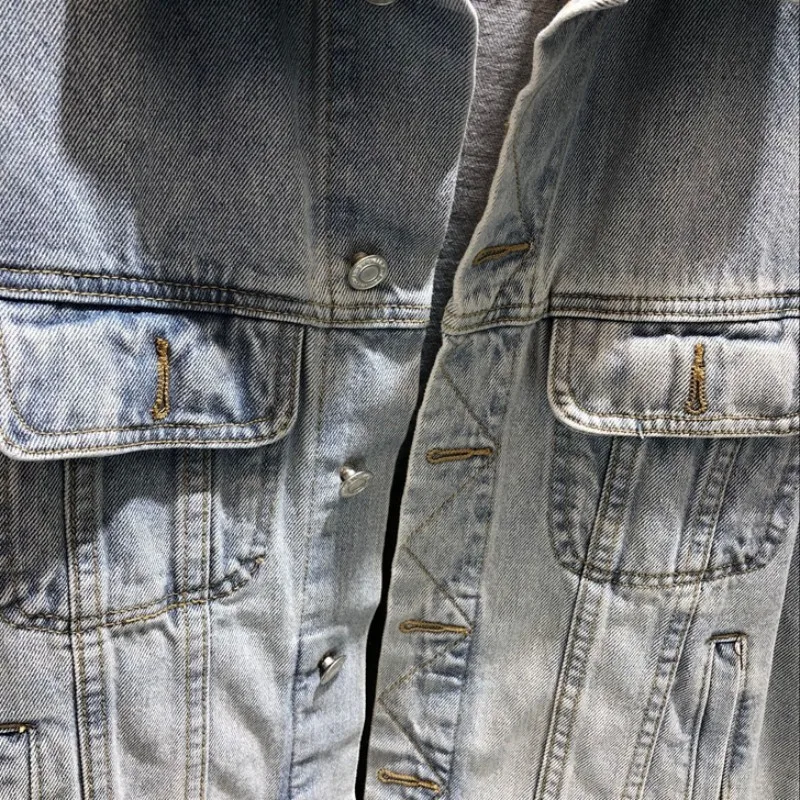 Женская ВИНТАЖНАЯ ДЖИНСОВАЯ КУРТКА однобортная куртка с отложным воротником и