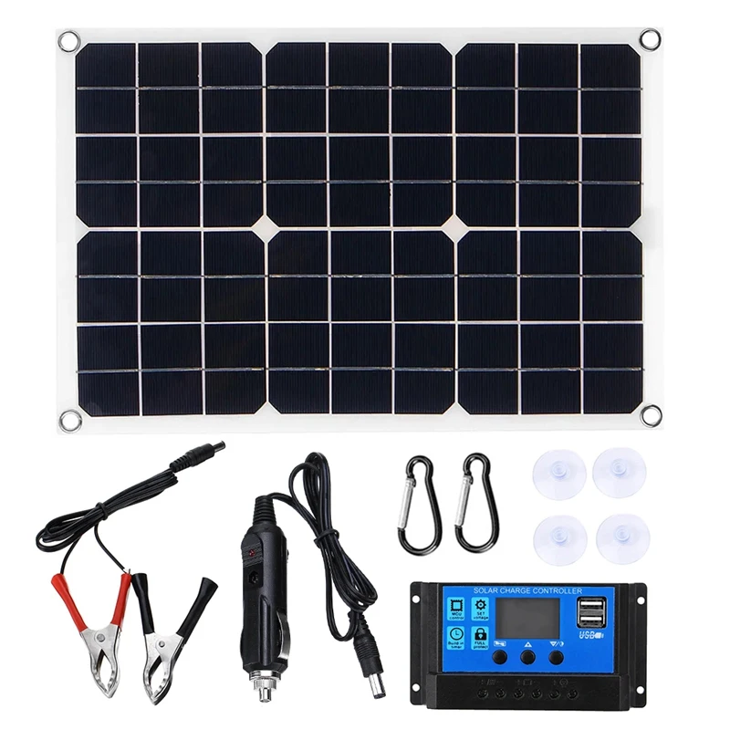 

15W Solar Panel 12V Battery Charger Kit 50A Controller for Caravan Van Boat Dual USB