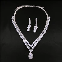 fashion bridal zircon exquisite jewelry sets silver color crystal necklace sets wedding jewelry parure bijoux femme wholesale