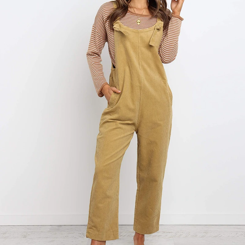 

Womens Sleeveless Jumpsuit Ladies Slim Fit Playsuit Trousers Overalls Women Spaghetti Strap Playsuit Corduroy Solid Dungarees
