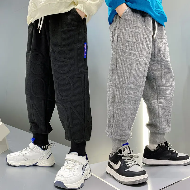 2021 Autumn Winter Casual Letter Pattern Pants Children Solid Color Sport Loose Long Pants For Kids Teen Boy 5 6 8 9 10 12 14Yrs