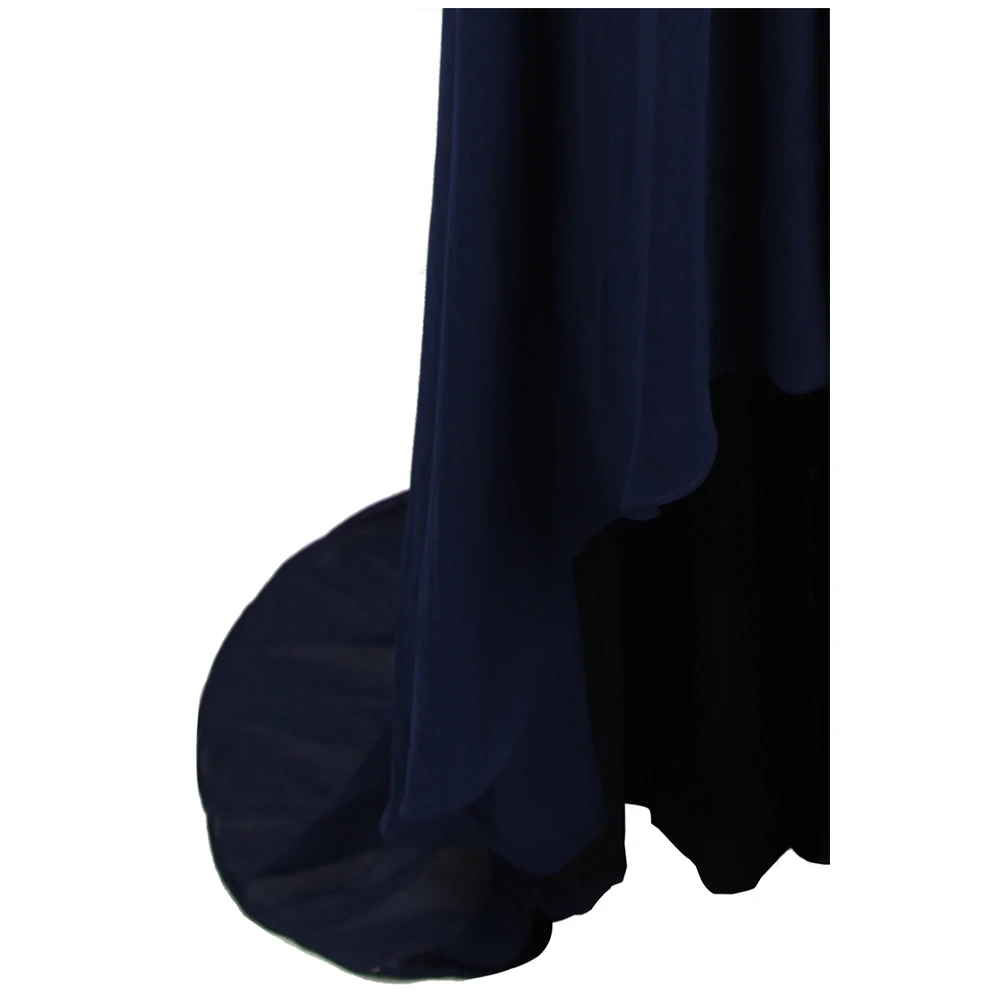 

Angel-fashions Women's V Neck Pleated Beading Chiffon Court Train Maxi Prom Dress Peplum Navy W-190801-XL