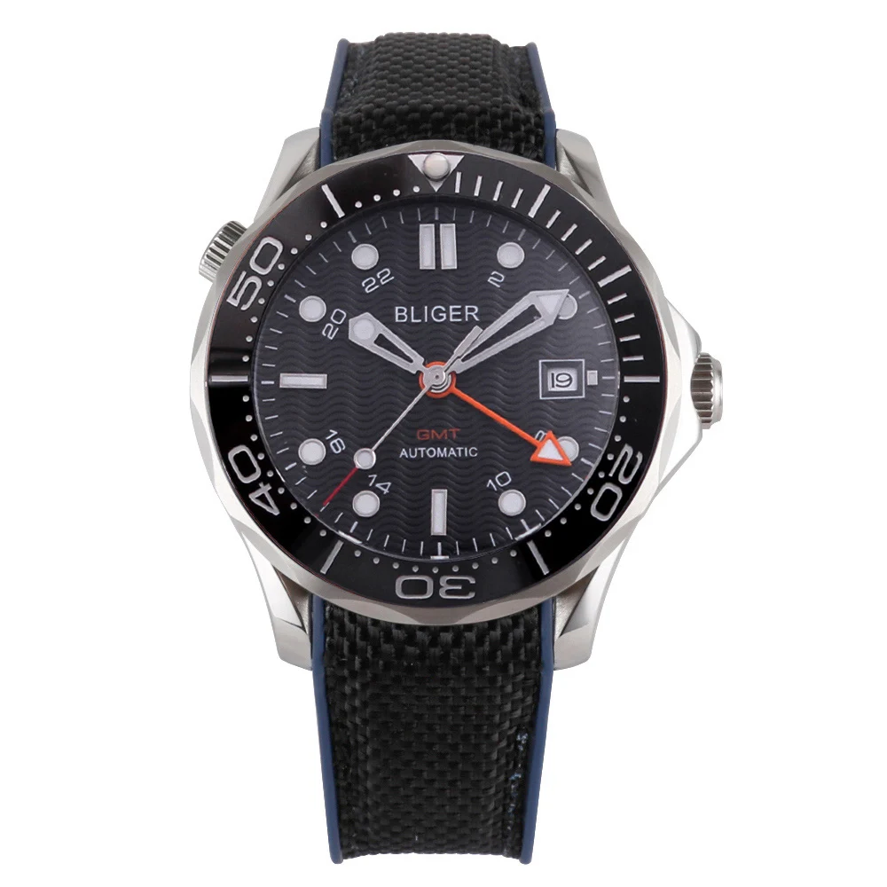 Мужские автоматические механические часы Bliger 41 мм GMT Move Men t Роскошные светящиеся