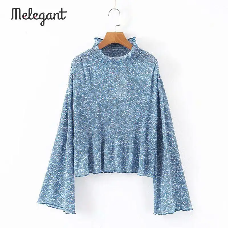 Элегантная плиссированная шифоновая блузка с цветочным рисунком на осень и зиму