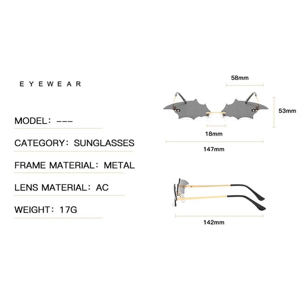 

WOENFEL Fashion Sunglasses Bat Frame Personality Sun Shades Glasses Women Rimless Classic Brand Designer Travel Female Eyewear
