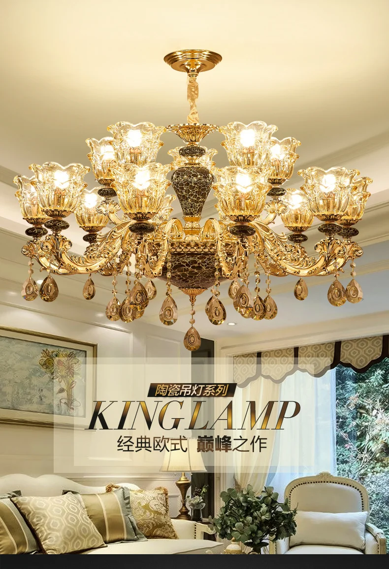 Роскошная керамическая хрустальная люстра в европейском стиле для гостиной
