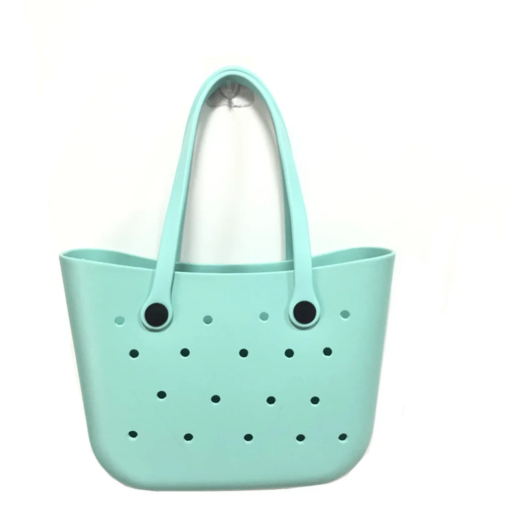 

One Side Holes Silica Gel Solid Color 2021 Tote Bag Handbag New Style Travel Bag Bog Beach Bag for Women