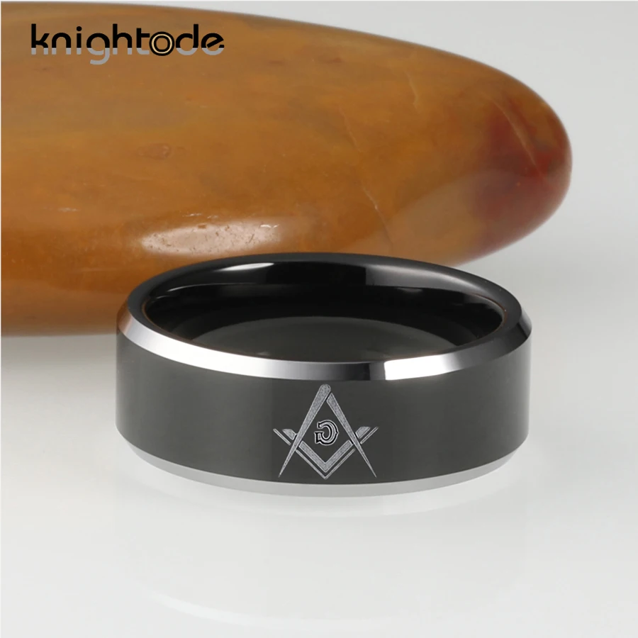 8 мм черный Вольфрам карбидные кольца гравировка эмблема масонов для Для мужчин