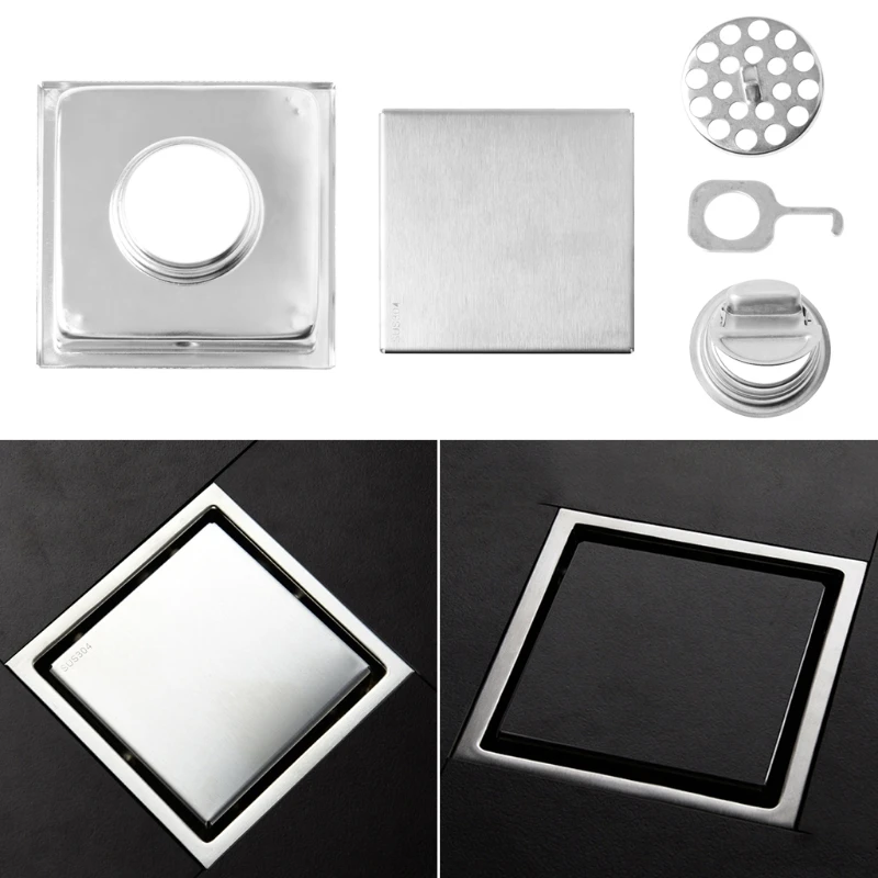 Квадратная сливная плитка для душа 15x15 см из нержавеющей стали невидимая решетка
