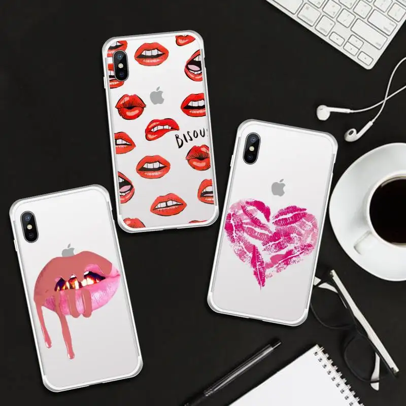 

Sexy Girl Kylie Jenner Lips Kiss Phone Case Transparent for iPhone 6 7 8 11 12 s mini pro X XS XR MAX Plus cover funda shell
