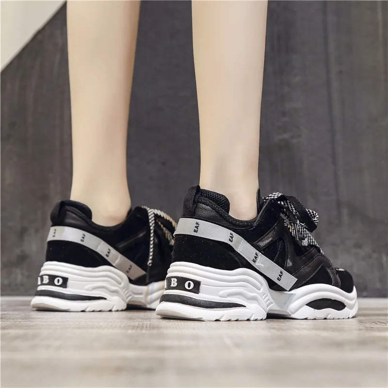 

2019 New Stylish Woman Running Shoes Increasing 6CM INS High Heel Sneakers Women Height Platform Breathable Sports Walking Girls