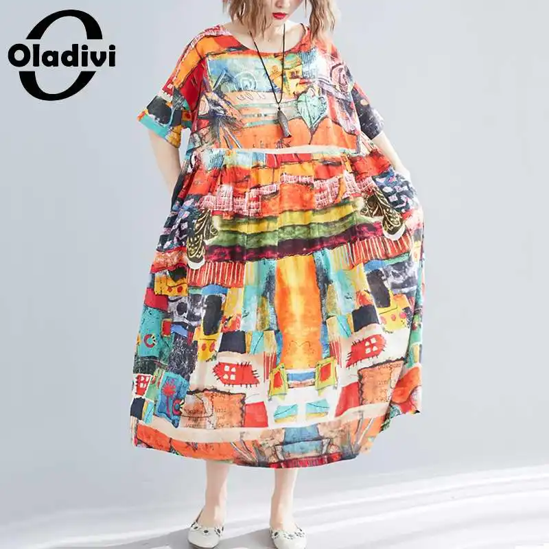 

Женское пляжное платье Oladivi, Длинное свободное платье с принтом, с коротким рукавом, в стиле бохо