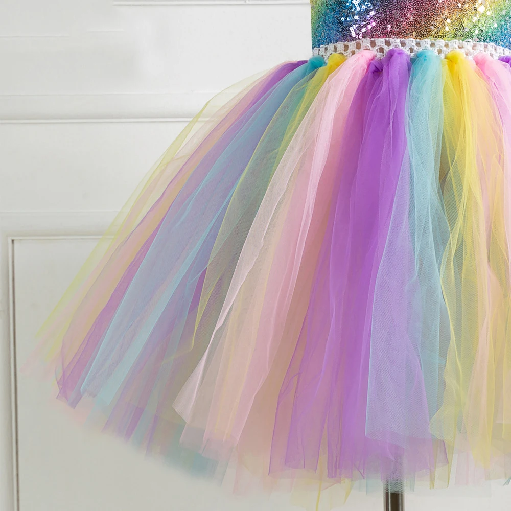 

New Fashion Children Rainbow Tutu Toddler Girl Thanksgiving Outfits Christmas Halloween Kids Fancy Dress Girls Unicorn Costume
