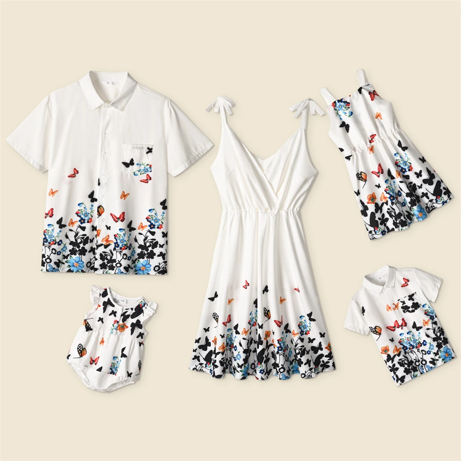

Fashion Family Matching Outfits Butterfly Mother Daughter Dresses Short Sleeve Father Son Shirts Mom Baby Mommy and Me Clothes
