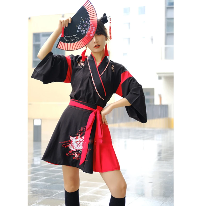 Платье кимоно женское с вышивкой в виде кошки винтажный вечерние из 2 предметов