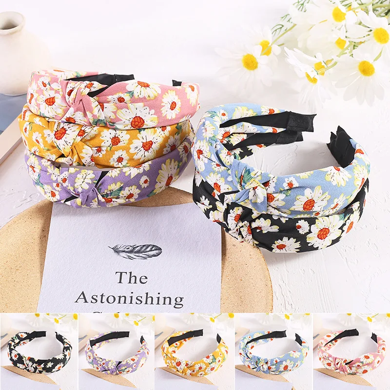 

5-Colour Fashion Female Floral Fabric Bow Hair Hoop Women Girls Elegant Vintage Cross Headband Headwear Hair Accessories