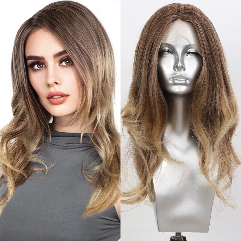 

Женские прямые синтетические волосы Sivir, коричневые парики из мягкого термостойкого волокна с эффектом омбре, цвет блонд, 20 дюймов