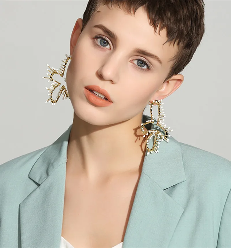 2020 Korean New Design Exaggerated Romantic Irregular White Fireworks Flower Drop Earrings for Women Girls Party Gift Jewelry | Украшения и