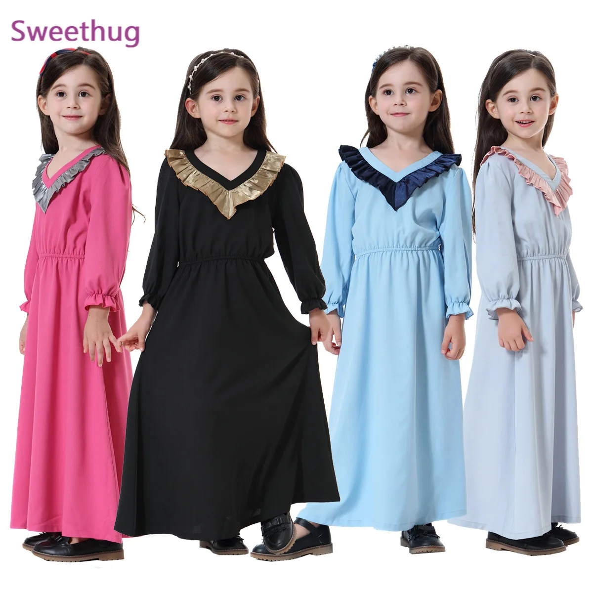 2021 мусульманская детская абайя длинные платья для девочек детское платье кимоно Рамадан Ближний Восток Марокканская Арабская Кафтан Ислам...