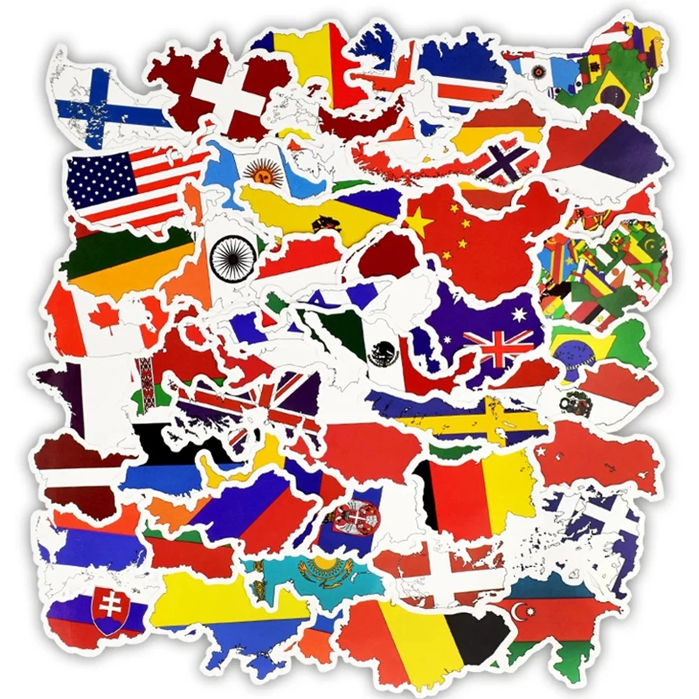 10/30/50PCS World Flag Map Stickers Aesthetic DIY Luggage Water Bottle Laptop Waterproof Graffiti Colorful Sticker Decals Packs