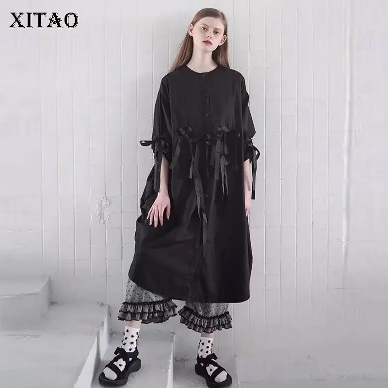 XITAO плюс размер плиссированная Лоскутная лента платье женская одежда 2019