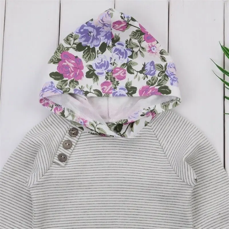Emmababy Newborn Baby Girl Outfits Striped  Hoodie Tops+Floral Pants Girl Clothes Set