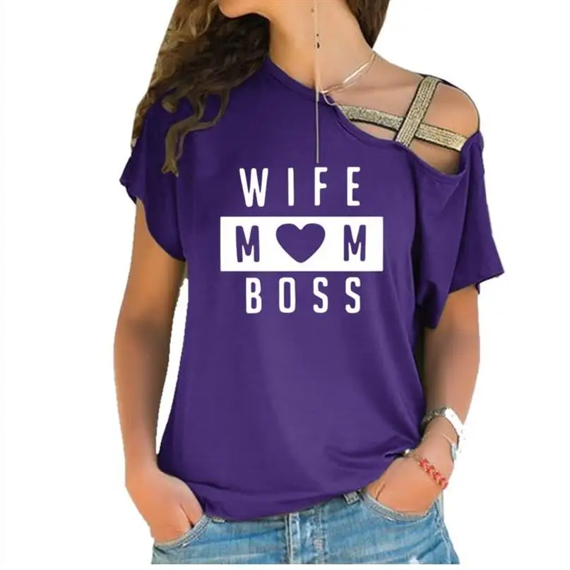 

New Fashion T-Shirt For Women Cross Bandage Wife Mom Boss Letters Print Tops Tshirt T-Shirt Women Harajuku Femme Tumblr