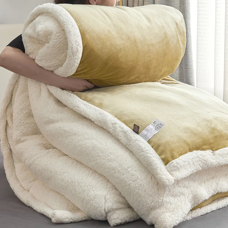 

Claroom Lamb Wool Blanket Quilt Cover Flannel Double-sided Fleece Thick Warm Solid Color Blanket For Bed Sofa sleeping ZD02#