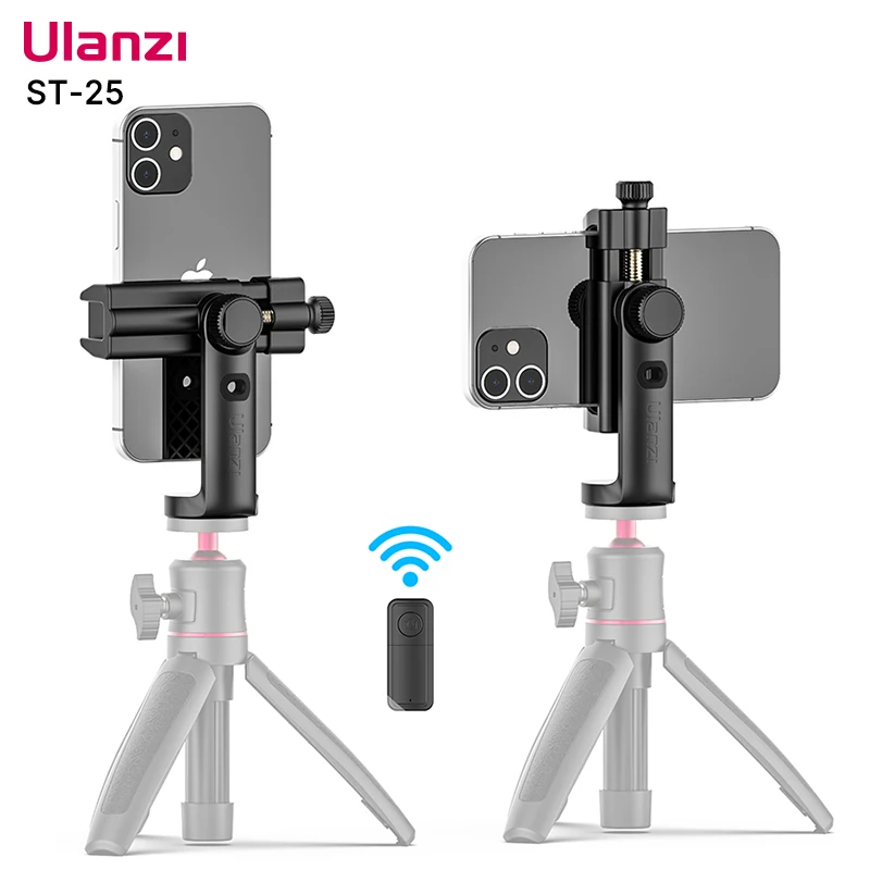 

Ulanzi ST-25 Remote Control Phone Holder Vertical Horizontal Phone Mount Clamp Cold Shoe 1/4'' Tripod Adapter Bracket for Phone