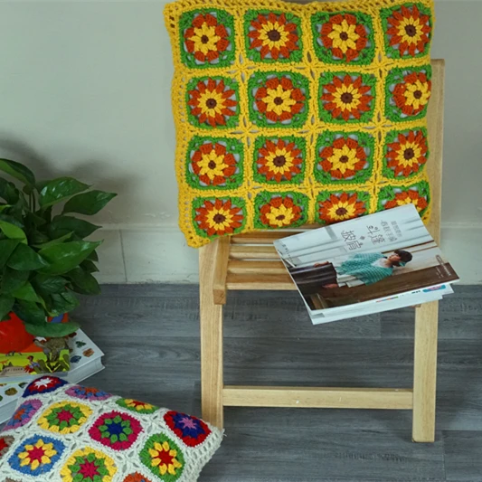 

HANDMADE CROCHET SOFA CAR BACK CUSHION HOUSEWARMING GIFT HAND HOOK FLOWER SUNFLOWER PILLOW 45*45CM