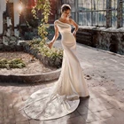 UZN Элегантное свадебное платье с юбкой-годе на одно плечо с длинными рукавами кружевные и атласные свадебные платья цвета слоновой кости Дубай с открытой спиной платье для невесты на заказ