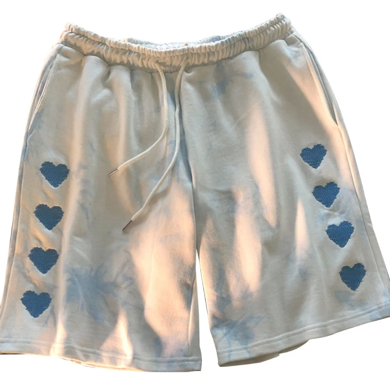 

Женские спортивные шорты с завязкой на талии, шорты Харадзюку с градиентной вышивкой в виде сердца