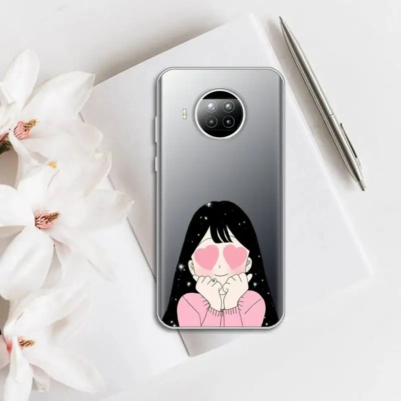 

Anime aesthetic girl drawing Phone Case Transparent for Xiaomi mi Redmi note 10 t 8 9 pro lite 11 Samsung S 8 9 10 20
