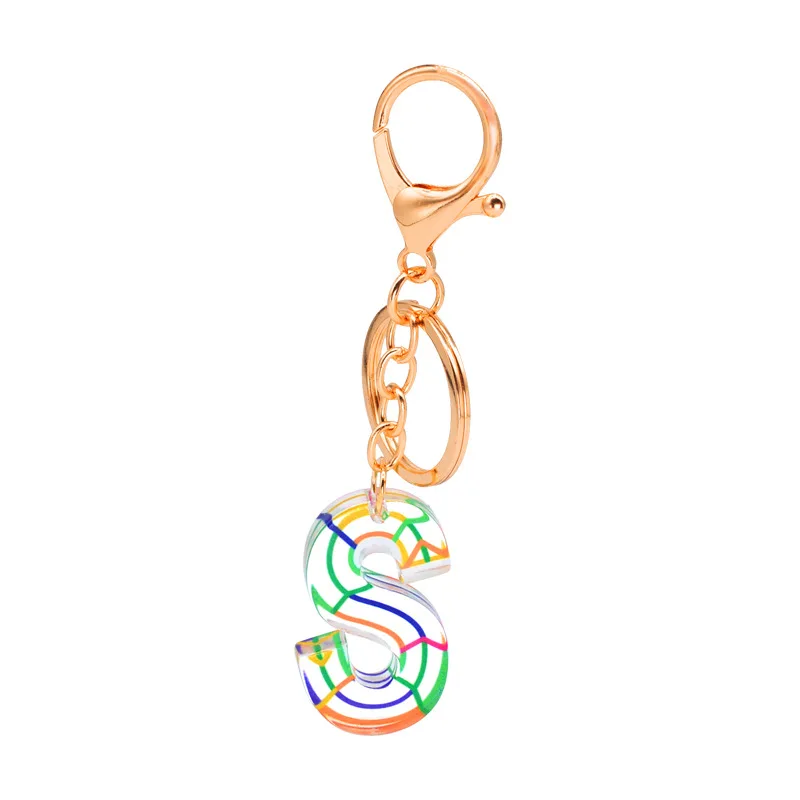 

Transparent Striped Acrylic 26 English Letter Keychain Color Creative Jewelry Pendant