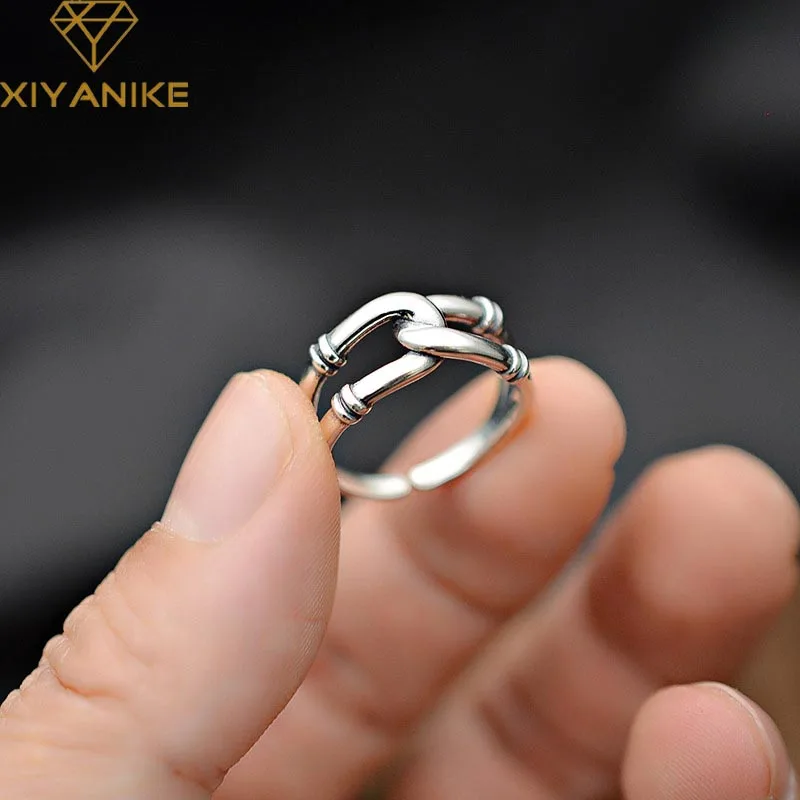 

XIYANIKE Silver Color Engagement Rings Vintage Irregular Geometric Handmade Finger Jewelry for Women Adjustable