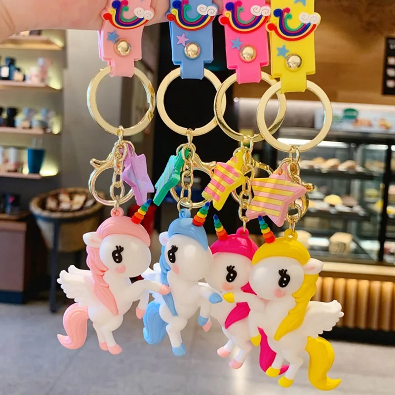 

Cute Pony Unicorn Anime Rainbow PVC Animal Unicorn Keychain For Men Women Bag Ornament Girls Key Chain